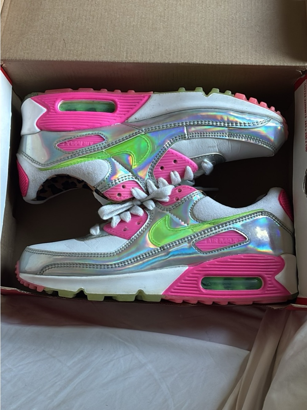 Nike Woman’s Air Max Iridescent Pink & Lime Sneakers